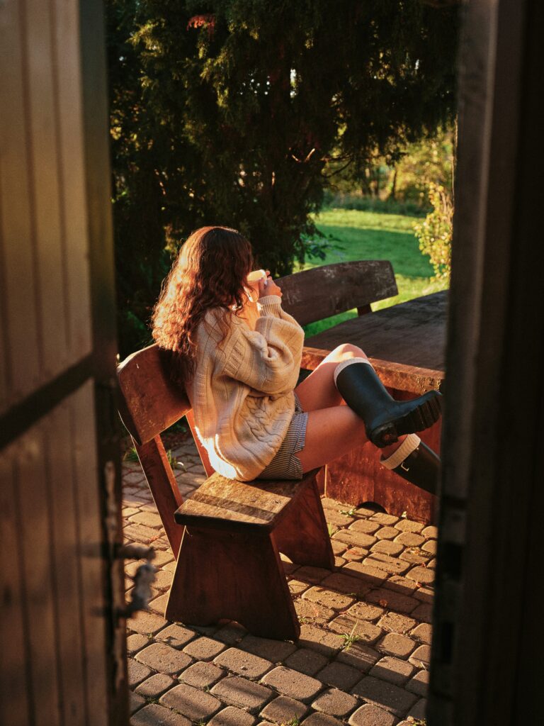 Sitting outside with a coffee