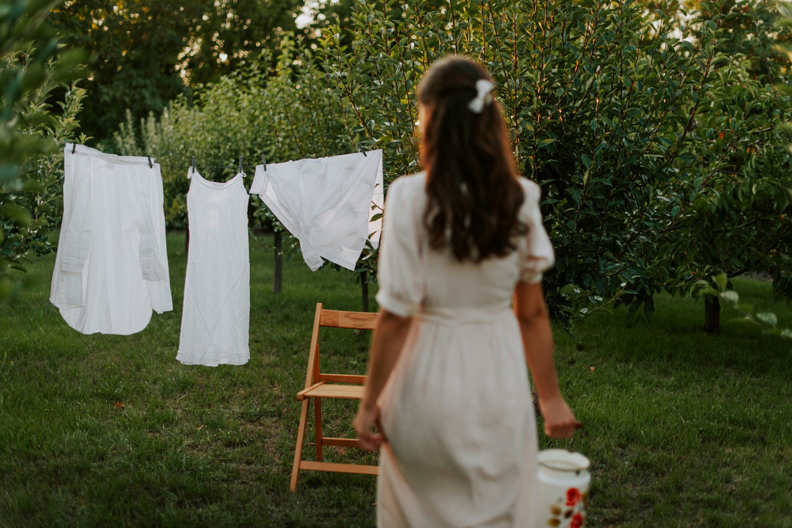 woman hanging laundry